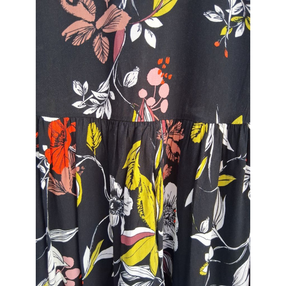 Free People Black Floral Babydoll Tunic Dress M Boho V Neck Flowy Mini Festival - Picture 8 of 16